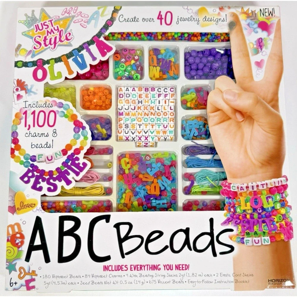 Just My Style ABC Beads Jewelry Kit Kids Multicolor Mixed Craft Lot 1100+ Pcs
